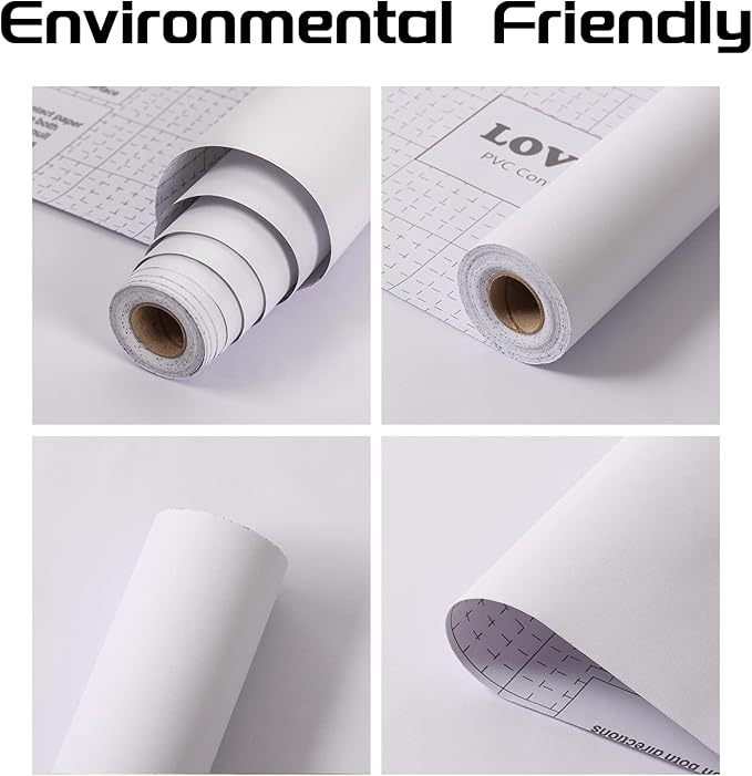 White Contact Paper - 15.7 x 200 Inch Peel and Stick Wallpaper, Matte White Wallpaper, Self Adhesive and Removable Decorative Contact Paper for Cabinets,Stand Liner, Table and Door Makeover Decor