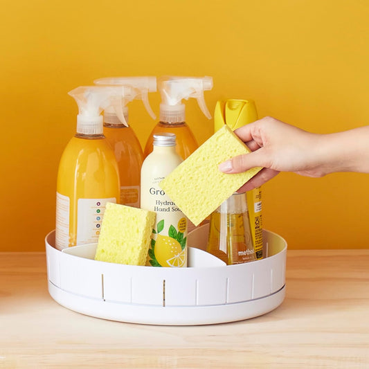 Under Sink Lazy Susan Organizer with Adjustable Dividers — Drill-Free 12" Turntable for Kitchen & Bathroom | Nestify