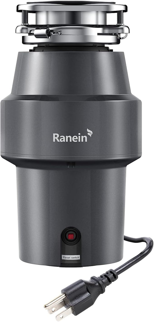 Ranein 1/2 HP Garbage Disposal with Power Cord, Quiet Stainless Steel Grinding, Continuous Feed Kitchen Sink Food Waste Disposer, DeepCut Fine Grinding Anti-Clog System