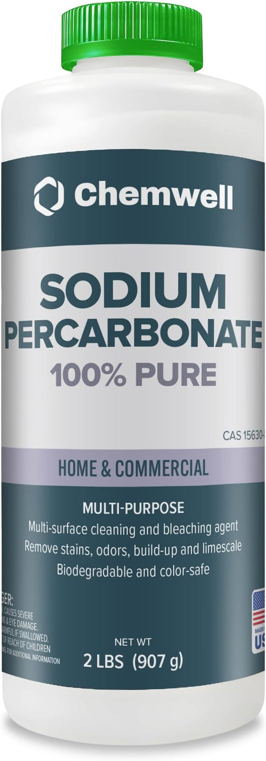 Sodium Percarbonate (2 lbs) - 99.9% Pure Oxygen Bleach Powder | Scent-Free, Non-Toxic, Biodegradable Cleaner for Laundry, Dishes, Decking & More