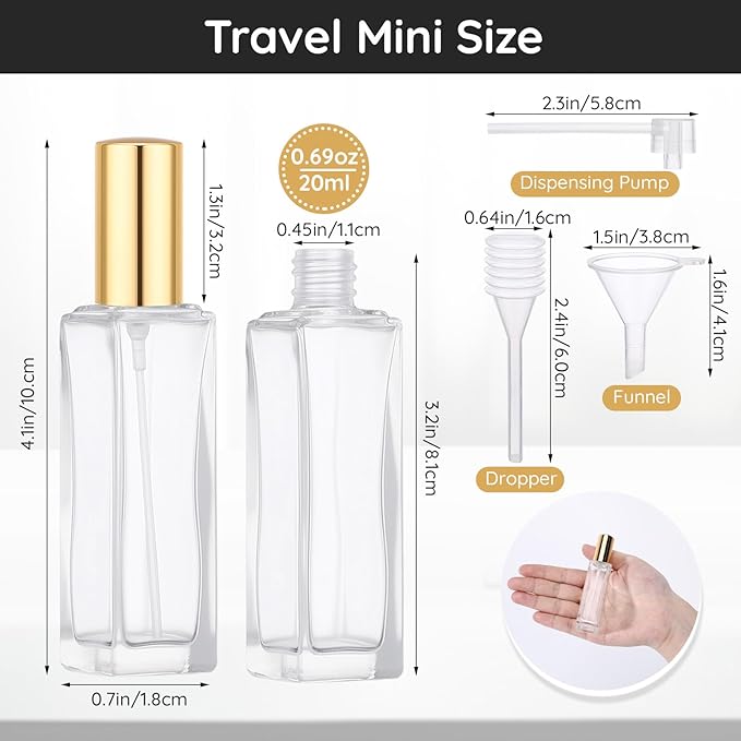Segbeauty 40pcs 0.68oz Perfume Travel Refillable Sprayer, Empty Perfume Bottles for Women, 20ml Travel Atomizer Glass Spray Bottles Portable, Bulk Fine Mist Cologne Atomizer for Men with Transfer Tool
