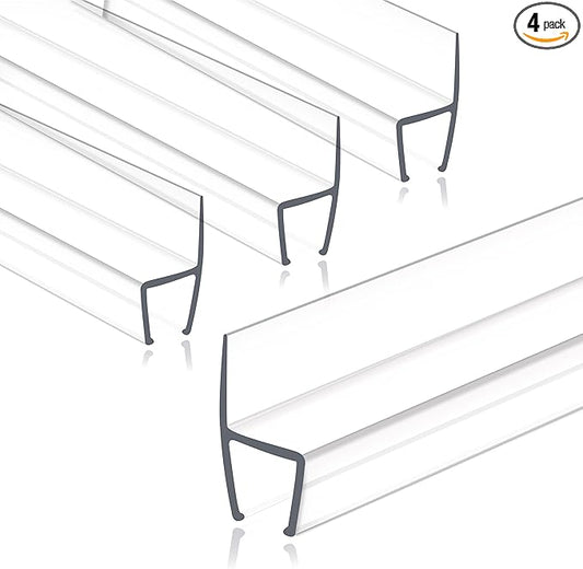Frameless Shower Door Seal Strip 4 Pack x 39 Inch H for 1/2" Thick Glass Shower Door Side Seal Strip Bottom Seal Door Sweep Ultra Clear Polycarbonate, Stop Shower Leaks Create A Water Barrier