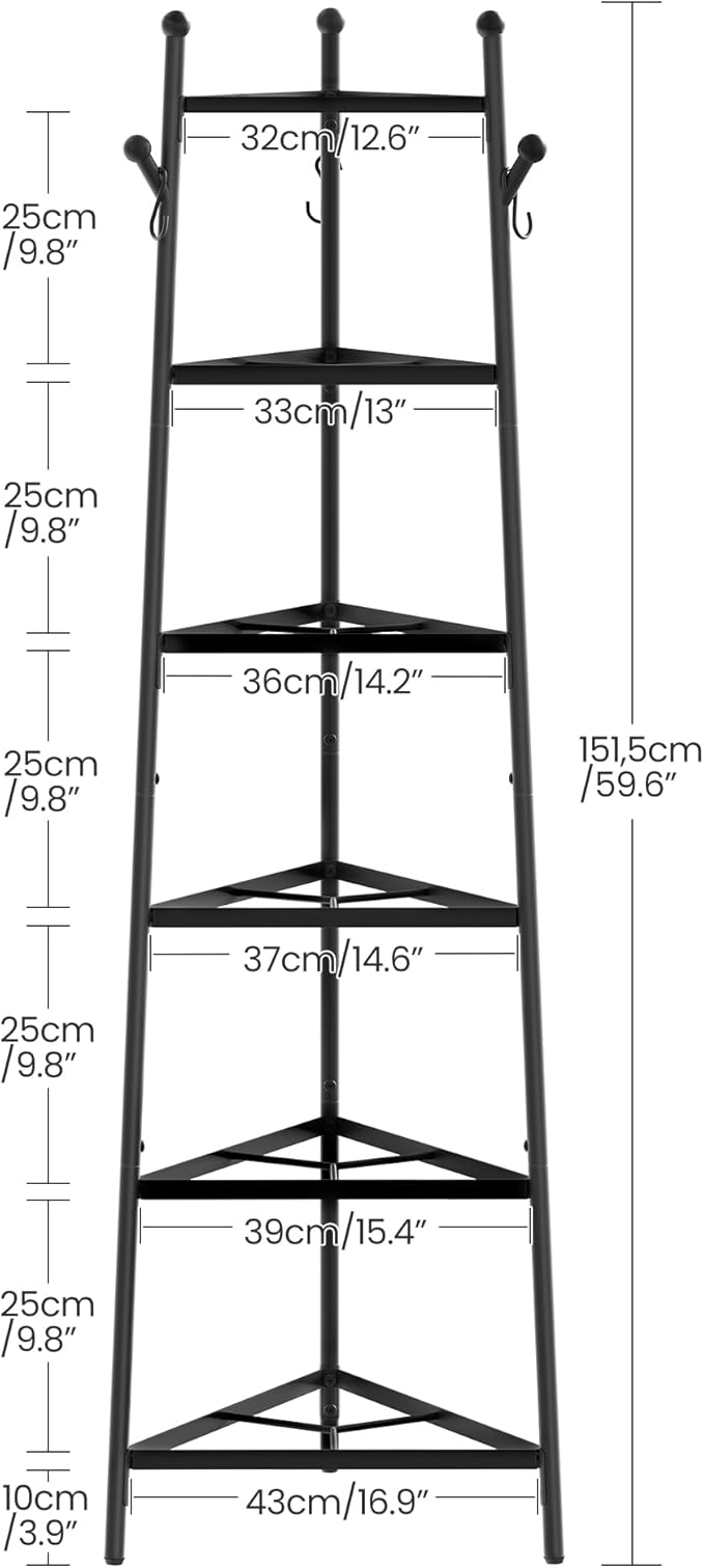6-Tier Cookware Stand, Triangle Shelf Storage Tower for Kitchen, Pans Pots Storage Rack, Metal Wire Shelf Organizer, Corner Shelf, for Kitchen, Living Room, Black TPR14BB
