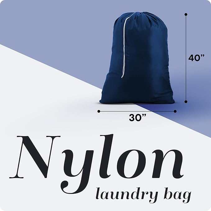 Nylon XL Laundry Bag - Locking Drawstring Closure and Machine Washable. These Bags will Fit a Laundry Basket or Hamper and Strong Enough to Carry up to Three Loads of Clothes (Navy Blue, 30" x 40")