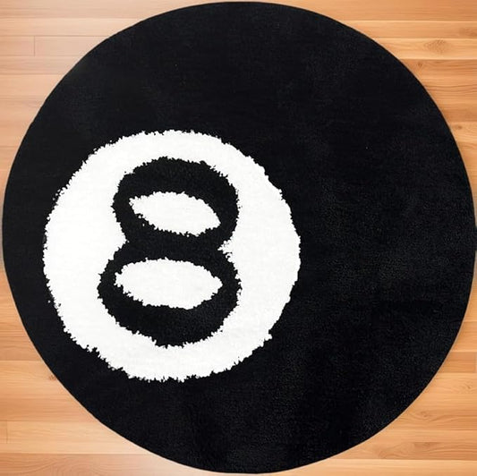 24-Inch Black 8 Ball Rug | Large Round Floor Mat with Cool Eight-Ball Design for Bedroom & Living Room Decor, Ideal Housewarming Gift for Home and Dorm