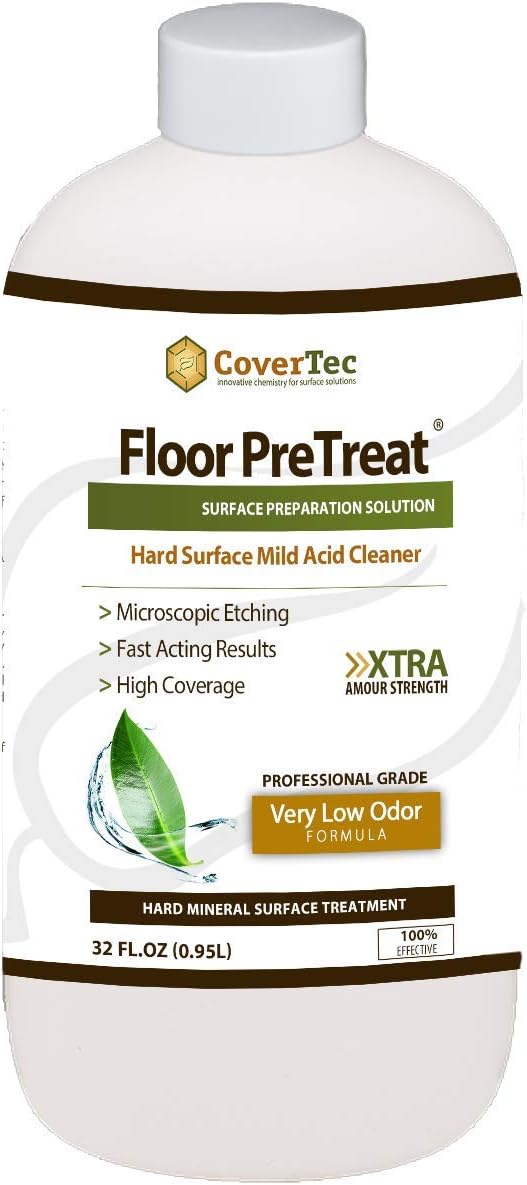 CoverTec PreTreat Floor Acid Cleaner and Etching Treatment for Ceramic Tiles, Concrete, 1 quart, Prof Grade