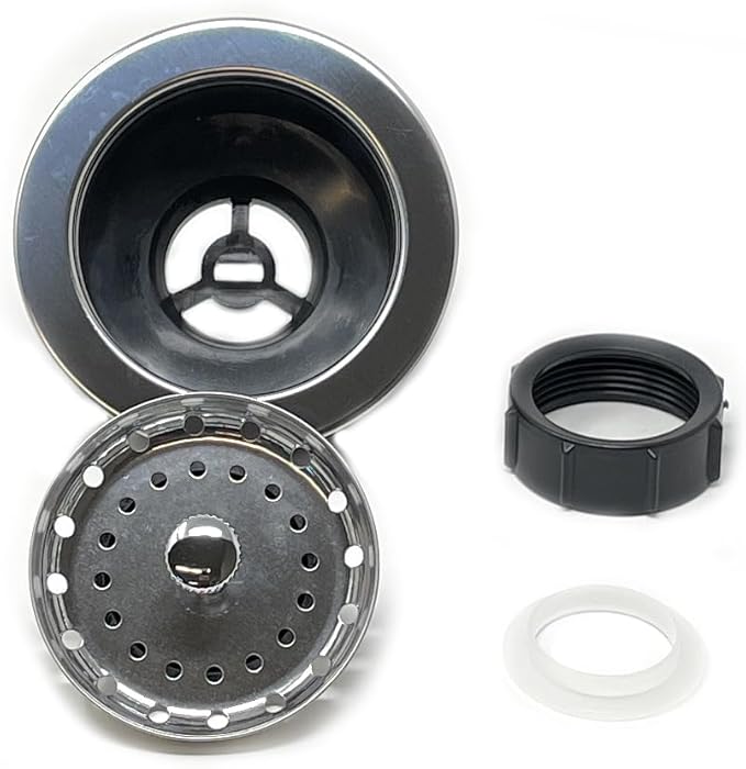 Sink Drain Pipe Kit, 1 ½” All-in-One Plumbing Set with Metal Strainer Baskets, Plastic P-Traps and Replacement Pipes, for Double Bowl Kitchen and Patio Sinks
