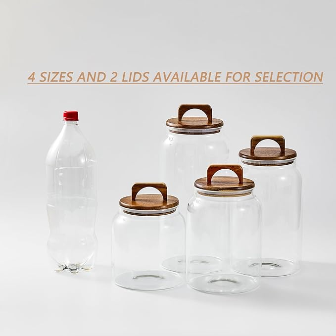 Sweejar Large Glass Candy Jars with Wooden Lids, 1 Gallon Glass Jar with Lid, Sugar/Flour Storage Containers, Big Glass Canisters with Airtight Lid, 2 Pack