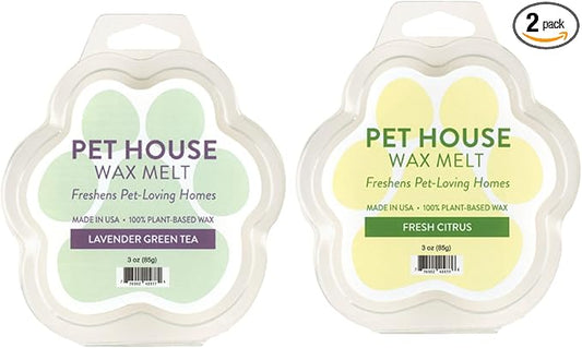 Pet House Lavender Green Tea, Fresh Citrus Scented Wax Melts - Long-Lasting Plant Based Soy Wax Melts Pet Friendly Pack of 2