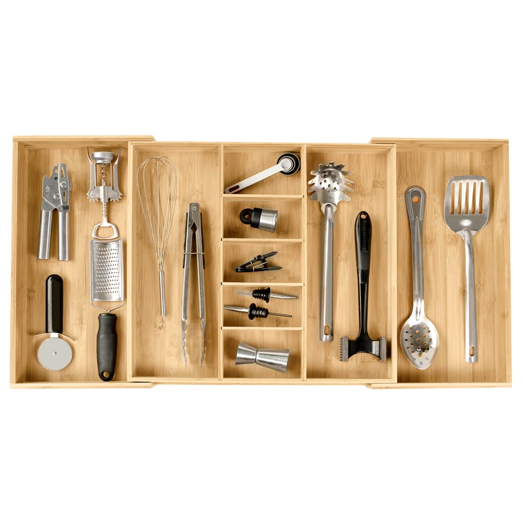 KitchenEdge Utensil & Junk Drawer Organizer, 19-33 in, Bamboo - Image 1