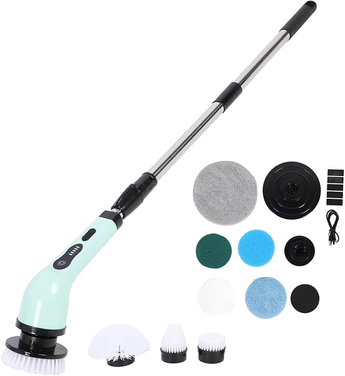 Electric Spin Scrubber, Waterproofing Cordless Cleanings Brush Scrubber for Home, 9 Replaceable Brush Heads for Bathroom Shower Bathtub Glass Car for Bathtub Window