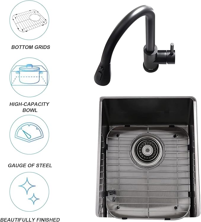 Kitchen Sink Grid 11-3/4" x 12-1/4"- Heavy Duty Kitchen Sink Protector with Built-in Strainer & Rear Drain, Non-Slip Rubber Feet & Scratch Resistant Bottom Guard