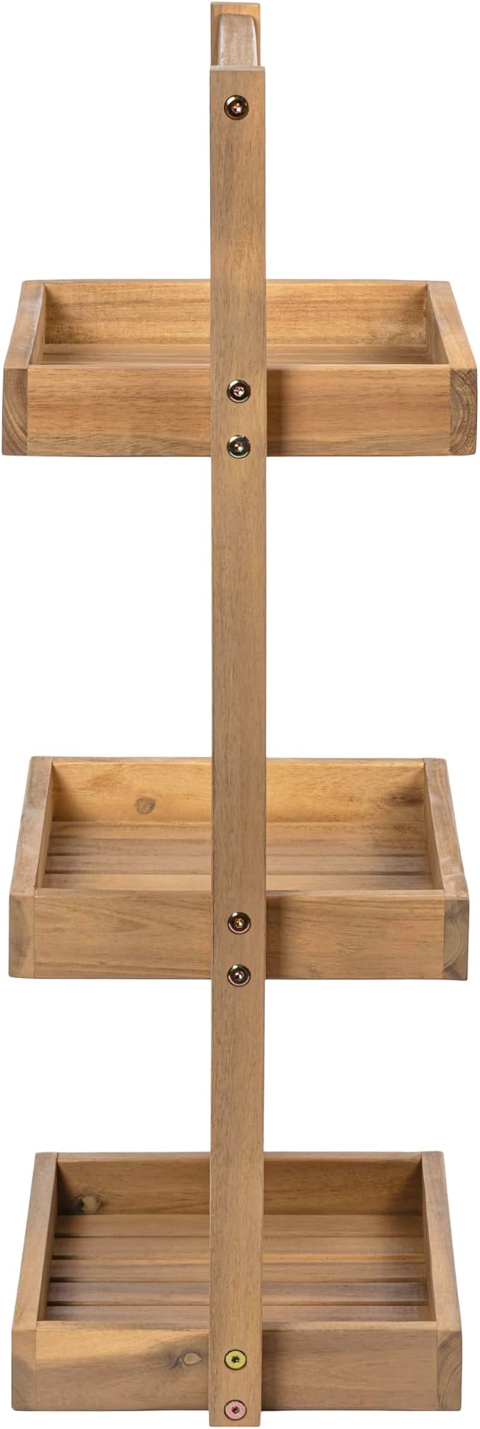 happimess SHF1001T Tilly 30" Classic Rustic 3-Tier Acacia Wood Freestanding Bathroom Shower Caddy with Handle, Rack for Bath, Office, Kitchen Desktop, Light Teak