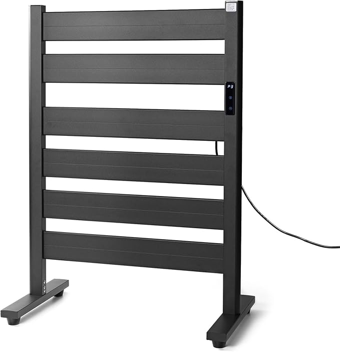 Heated Towel Racks for Bathroom, Towel Warmer Rack, 6-Bar, Upgraded Extra-Wide Heating Area, Built-in Timer and Temperature Adjustment, Large Free-Standing Heated Towel Rack，Matte Black