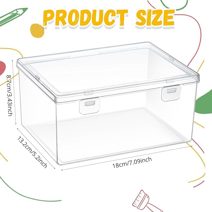 4 Pcs 7.09 x 5.2 x 3.43 Inch Clear Plastic Playroom and Gaming Storage Organizer Box Containers Stackable Storage Bins with Lids for Shelves or Cubbies, Holds Puzzles Building Blocks