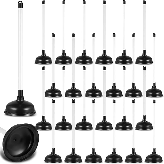 48 Pack Toilet Plungers Bulk with 19.7 Inch Long Handle Force Suction Cup Rubber Plunger for Bathroom to Fix Clogged Toilets Drains (Black)