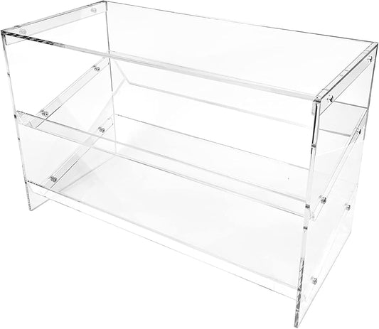 Designstyles Acrylic Shoe Bench Rack – Three Tier Shoe Storage and Display Cubby for Footwear, Clothing – Shoe Box Organizer for Closet, Bedroom or Kitchen