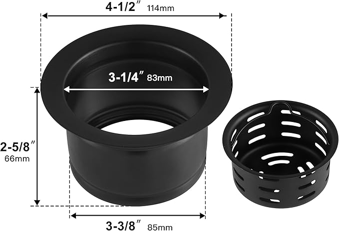 LQS Extended Sink Flange with Deep Basket Strainer, Deep Garbage Disposal Sink Flange for Kitchen Sink, Fit for 3-1/2 Inch Standard Sink Drain Hole, Black Sinks Flanges