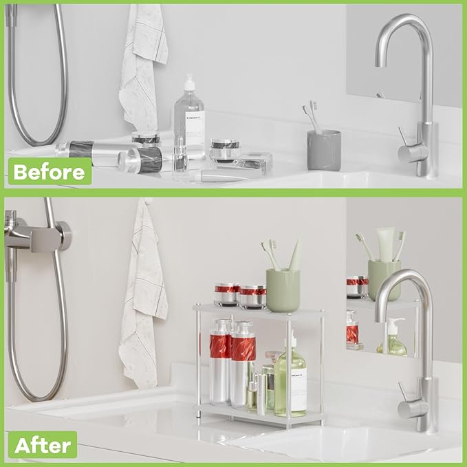 Bathroom Organizer Countertop 2 Tier Stone Drying Bathroom Storage, Skin Care Organizer with Makeup & Perfume
