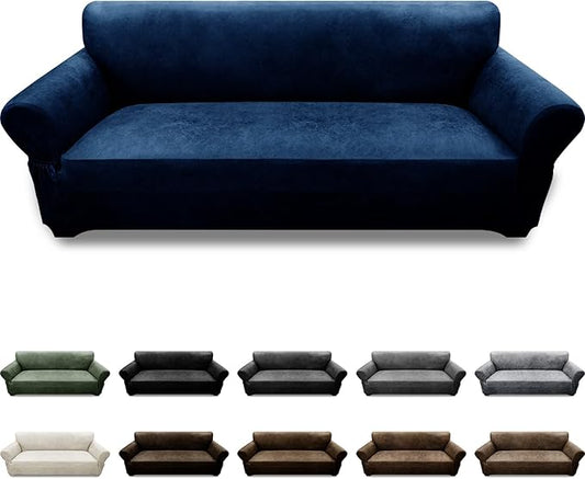 Couch Cover Leather Look 3 Seater Couch Sofa Cover 1-Piece Sofa Slipcover Stretch Furniture Protector with Elastic Bottom & Pockets(Sofa, Navy)