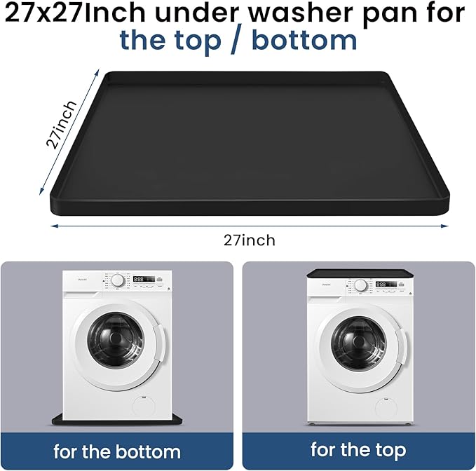 27"X27" Under Washing Machine Drain Pan Silicone Mat with 0.8“ Raised Edge - Washing Machine Tray , Non-Slip Trays for under Washer and Dryer ,Washer Tray for Floor Protection ,Washer Drip Pan(Black)