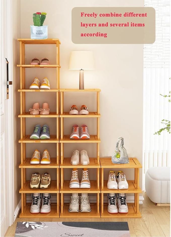 Bamboo Vertical Shoe Rack for Entryway,Narrow Shoe Rack Stackable,Minimalist Shoe Storage,5 Tier Standing Shoe Organizer for Garage Corner Bedroom Hallway(Bamboo Color,5-Tier)