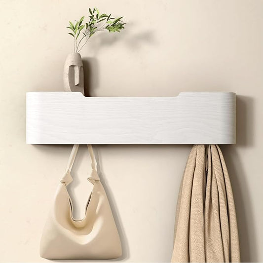Coat Rack Wall Mount Entryway Organizer Modern Key Holder Wall Mount with Wooden Shelf Entryway Hooks for Bedroom Kitchen Hallway Bathroom for Hanging Coats Hats Dog Leashes Bags Towels
