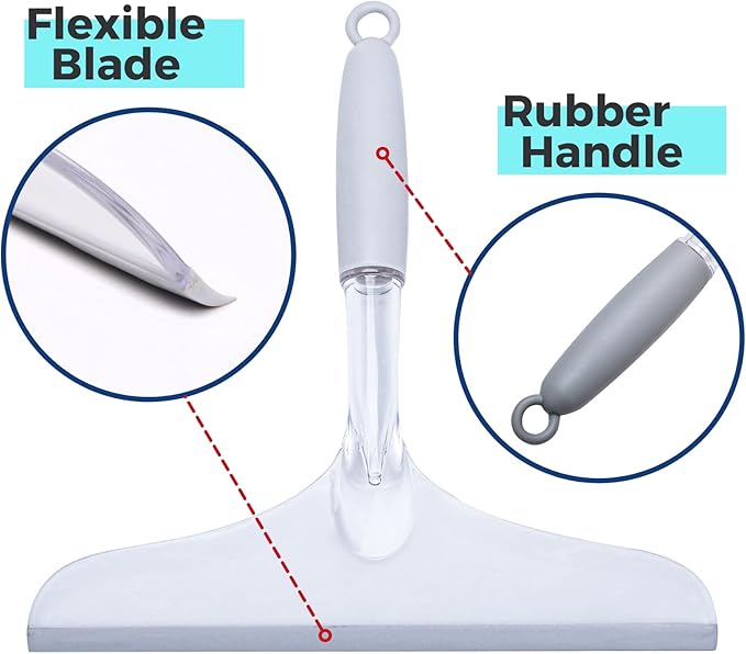 Squeegee Broom for Floor, 18'' Rubber Squeegee with 60'' Long Handle, Shower Squeegee for Shower Glass Door, Rubber Squeegee for Bathroom Tile and Mirror