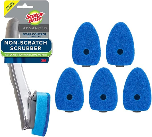 Scotch-Brite Advanced Soap Control Non-Scratch Dishwand Kit, 1 Dish Wand & 5 Sponge Refills, Prevents Leaking, Leak-Free Guarantee, Best for Nonstick Pots and Pans, Glass, Tubs, & Showers