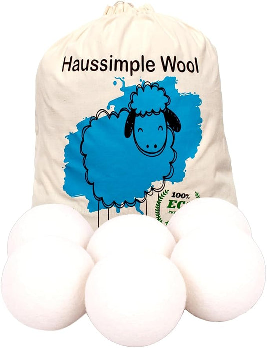 Wool Dryer Balls 6-Pack 100% Natural New Zealand Wool, Handmade in Nepal Reusable Laundry Balls, Faster Drying, Softer Clothes, Anti-Static, Dryer Sheets Alternative (Plain White)