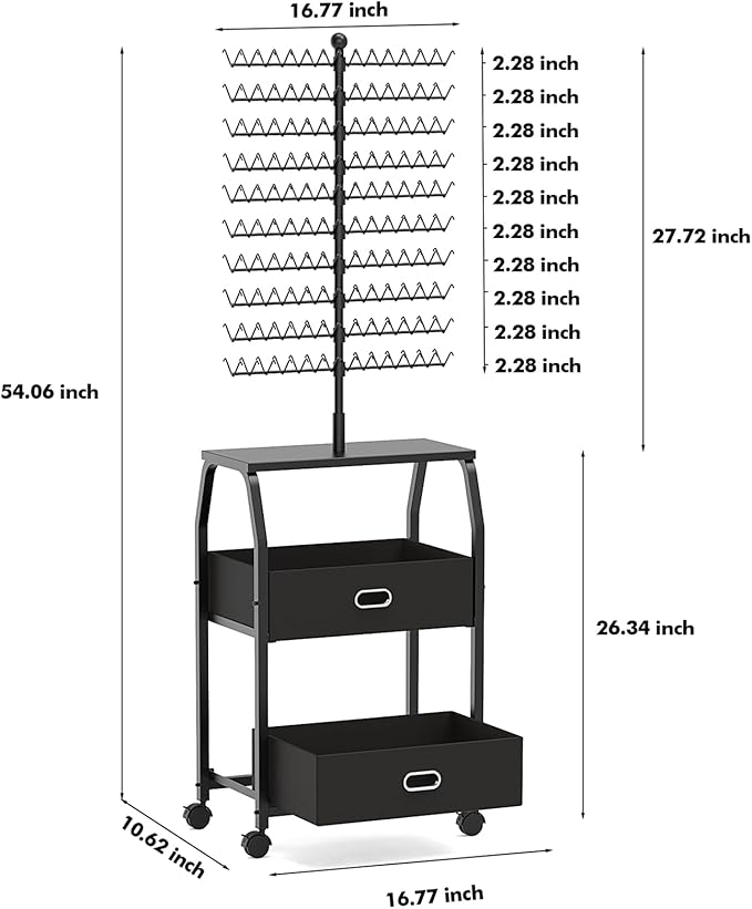 Portable Braiding Hair Rack with Wheels & Storage Drawers,280 Pegs Hair Extension Holder Hanger for Braiding Hair Separator Stand Display,Hair Rack with Stylist Hair braiding Tools(Black)