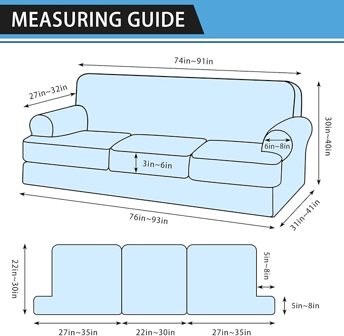 4-Piece T Cushion Sofa Slipcovers - Leather Look Couch Cover for 3 Cushion Couch - Furniture Protector - Stretch Sofa Cover with 3 Individual Seat Covers - Washable, Dark Brown