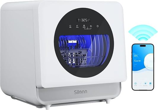 Silonn Portable Countertop Dishwasher | Smart App Control, Triple-Jet Cleaning, Built-In Water Tank & Dual Supply | Compact for Dorm, Apartment, RV