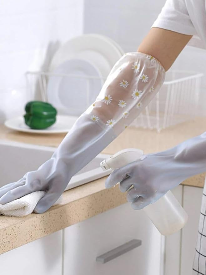 Reusable Heavy Duty Hand Gloves for Dishwashing, Gardening, Kitchen Cleaning | Non-Slippery, Durable Long Elbow Length Gloves | 1 Pair Blue, Pack of 2