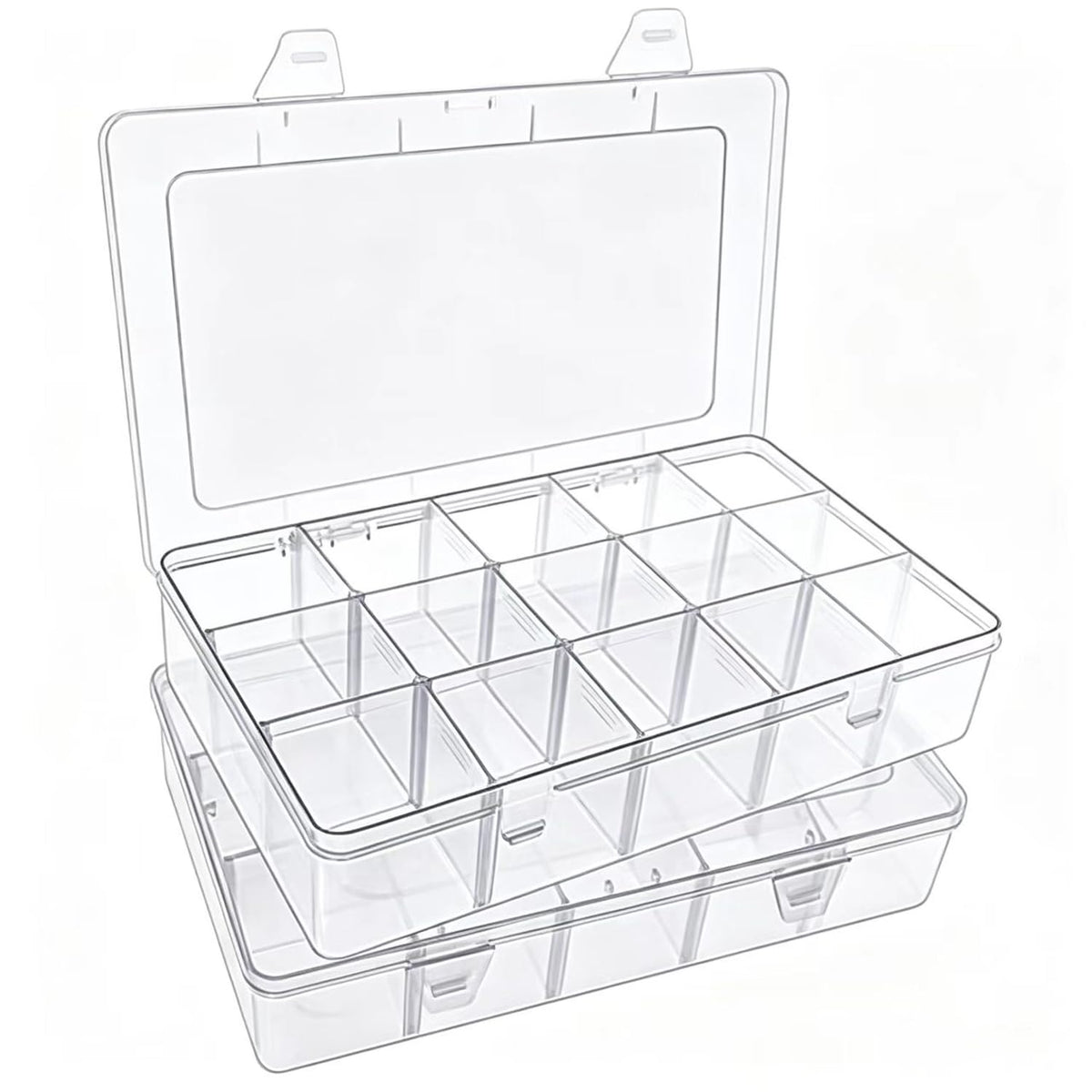 Clear Plastic Organizer Box with Adjustable Dividers, 15 - Image 1