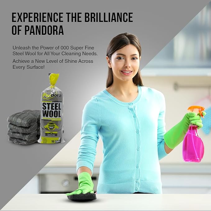 Pandora Steel Wool #000 - Grade, 240 Pads for Buffing and Cleaning - Metal Strands - Ideal for Wax and Polish Removal