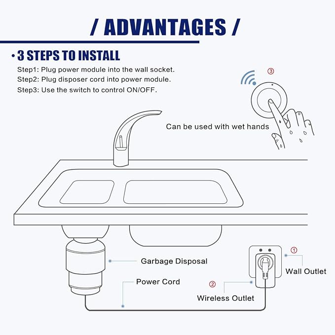 Garbage Disposal Wireless Switch Kit, Self-Powered Portable Remote Control Outlet On Off by CLEESINK