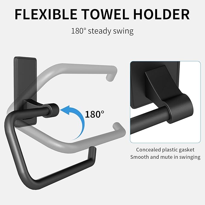 2-Piece Towel Ring, Adhesive Hand Towel Holder for Bathroom, Modern Style Towel Hangers Wall-Mounted Hand Towel Rack for Bathroom, Matte Black