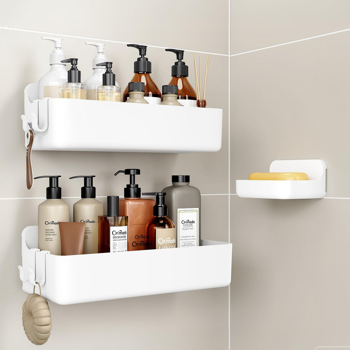 Orimade Shower Caddy 3-Pack, No-Drill Adhesive Shelves - Image 1