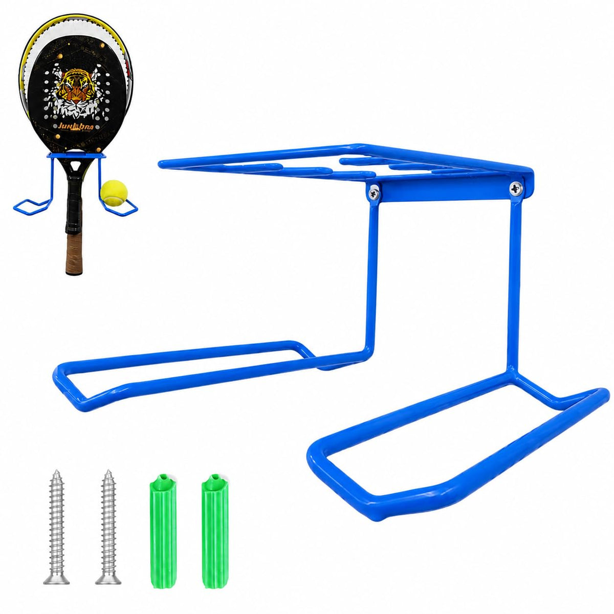 Padel Racket Wall Mount Holder with Ball Storage, Metal - Image 1