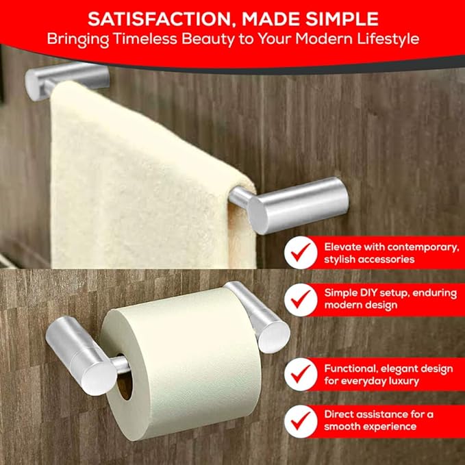 Contemporary Design 4-Piece Bathroom Hardware Accessory Set, Bathset 24 Inch Towel Bar, Hand Towel Bar, Toilet Paper Holder and Robe Hook, Rack Set Wall Mounted (Chrome, 4 Piece Set)
