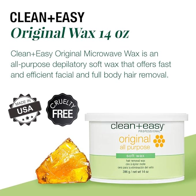 Clean + Easy All-Purpose Soft Wax – Wax for Sensitive Skin, Hair Removal for Body & Facial Hair, 14 oz