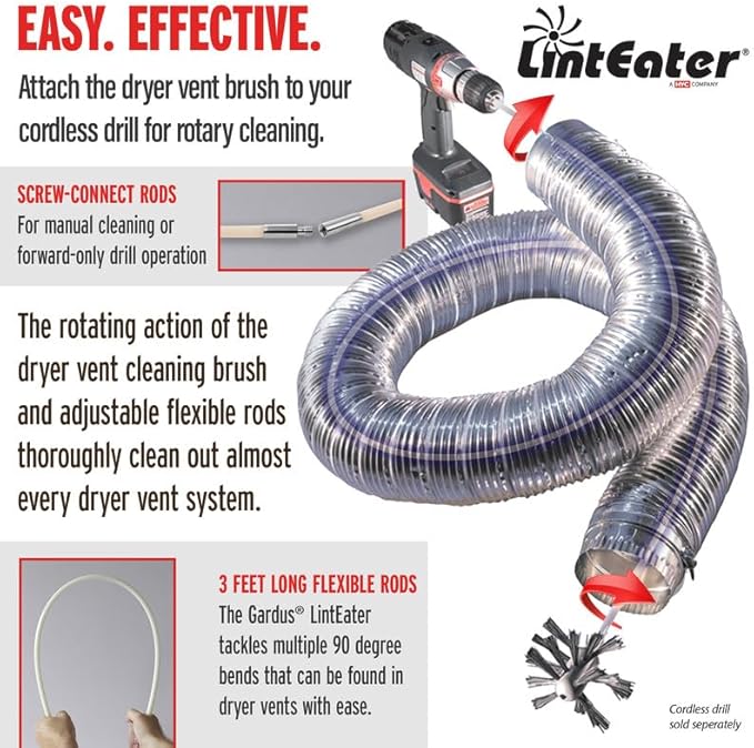 RLE30 LintEater Rotary Dryer Vent Cleaning System, Removes Lint, Extends Up to 30’