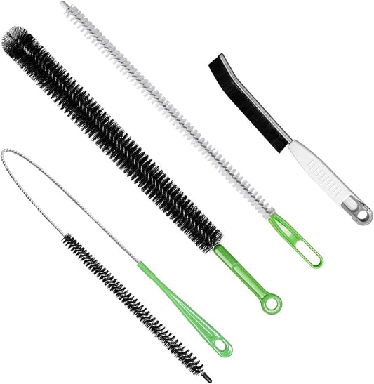 4pcs Flexible Cleaning Brush Set for Dryer Vents, Fridge Coils, HVAC Systems & Tight Spaces – Multi-Use Lint and Dust Remover with Crevice Brush and Detailing Tools
