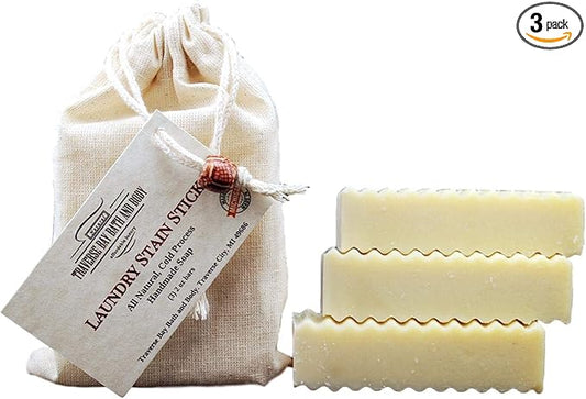 Traverse Bay Natural Stain Remover Sticks with Essential Oils 3-pack of 2oz Bars - Gets Clothes & Laundry Cleaner, Removes Toughest Stains, Safe for Baby Clothes, Eco-Friendly, Handmade in USA