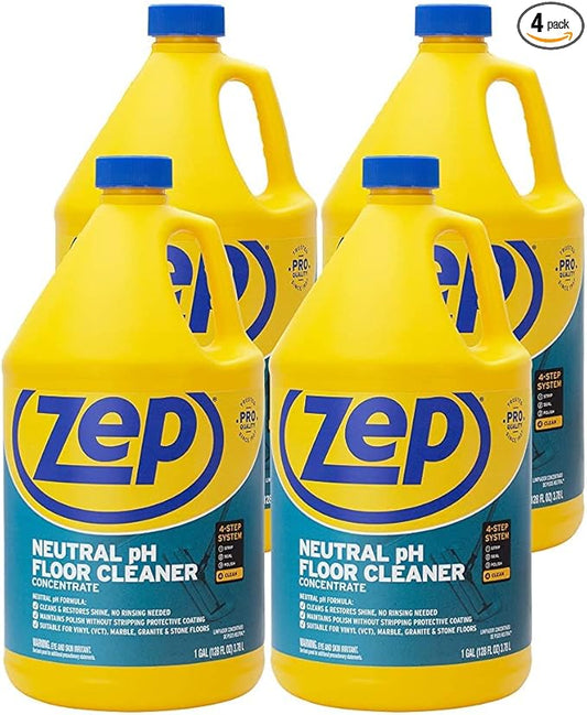 Zep Neutral pH Floor Cleaner. 1 Gallon (Case of 4) - ZUNEUT128 - Concentrated Pro Trusted All-Purpose Floor Cleaner