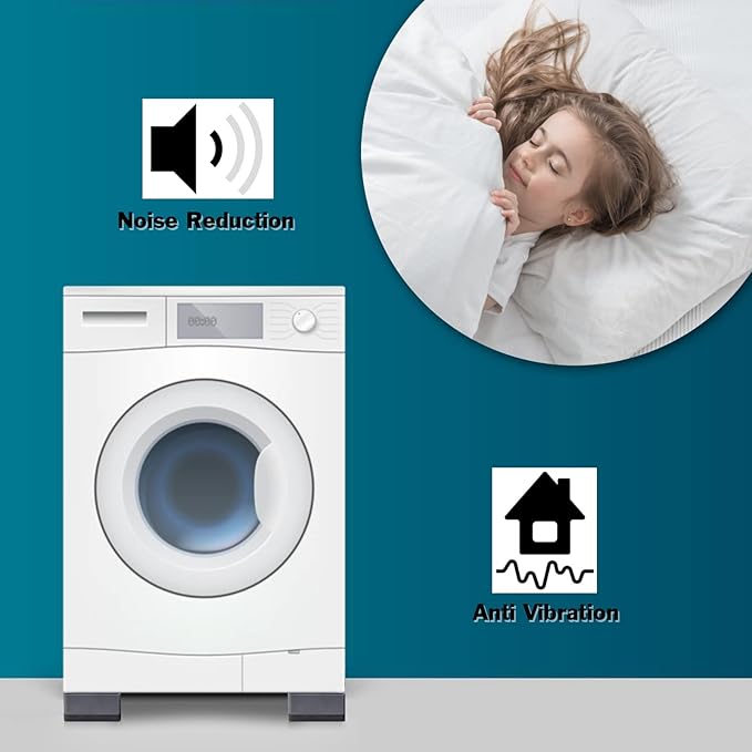 Anti Vibration Pads for Washing Machine - Washer and Dryer Pedestals High Hard Wearing Square Rubber Foot Pads, Noise Cancelling and Shock Support Protects Pedestals (4 Pcs)
