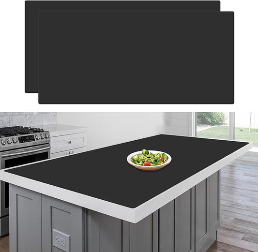 48"x24"(120cmx60cm) Large Silicone Mat for Kitchen Counter, Heat Resistant Non-Slip Countertop Protector, Waterproof Silicone Craft Mat for Kitchen Island(2Pack, Black)
