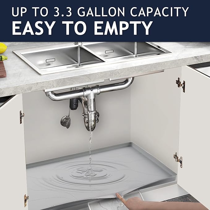 Heavy Duty Under Sink Mat,28" x 22" Silicone Waterproof Mat,Extra Thick Under Sink Liner,Kitchen Bathroom Cabinet Mat and Protector for Drips Leaks Spills£¬Grey
