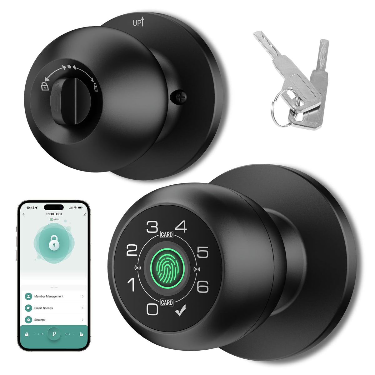 Fingerprint Smart Door Knob with Keypad, App Controlled Biometric - Image 1